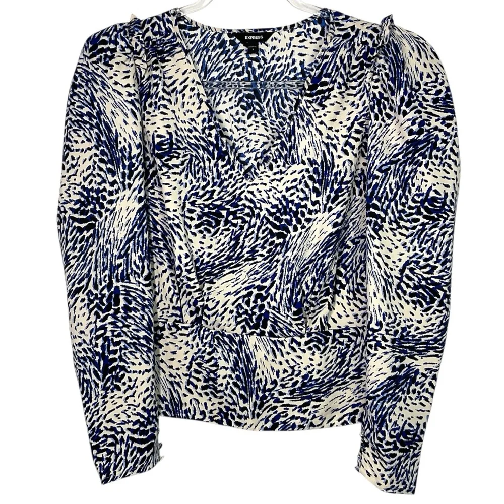 Express Multicolor Abstract Ruffle Smocked Long Sleeve Top Small - Picture 7 of 7